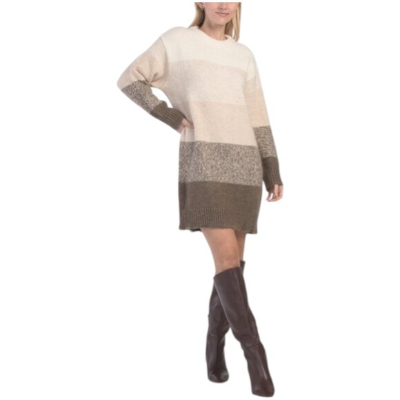 IN FEBRUARY Dresses & Skirts - IN FEBRUARY Wool Blend Color Block Ombre Long Sleeved Sweater Mini Dress